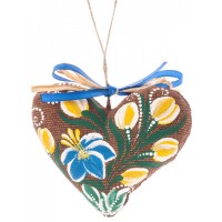 Coffee Heart with blue & yellow flowers - Hanging Decoration - £2 Donation Pledge
